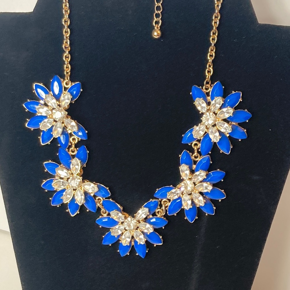 Large Blue Flower Statement Necklace